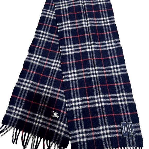 Burberrys Classic Check Scarf Black 100% LANA Wool Unisex Scarf Made In England - Picture 1 of 8